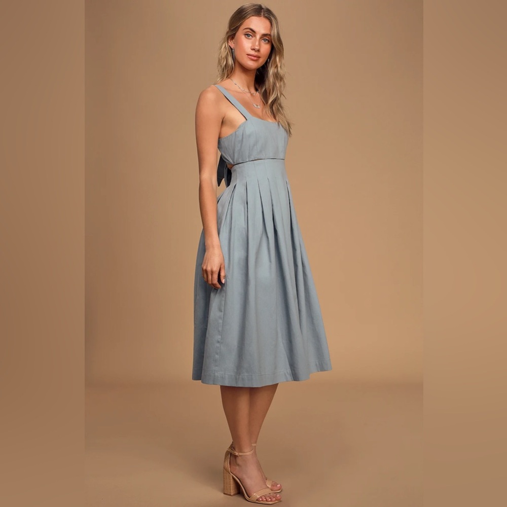 XS Loved You All Along Slate Blue Tie-Back Cutout Midi Dress - Picture 5 of 10